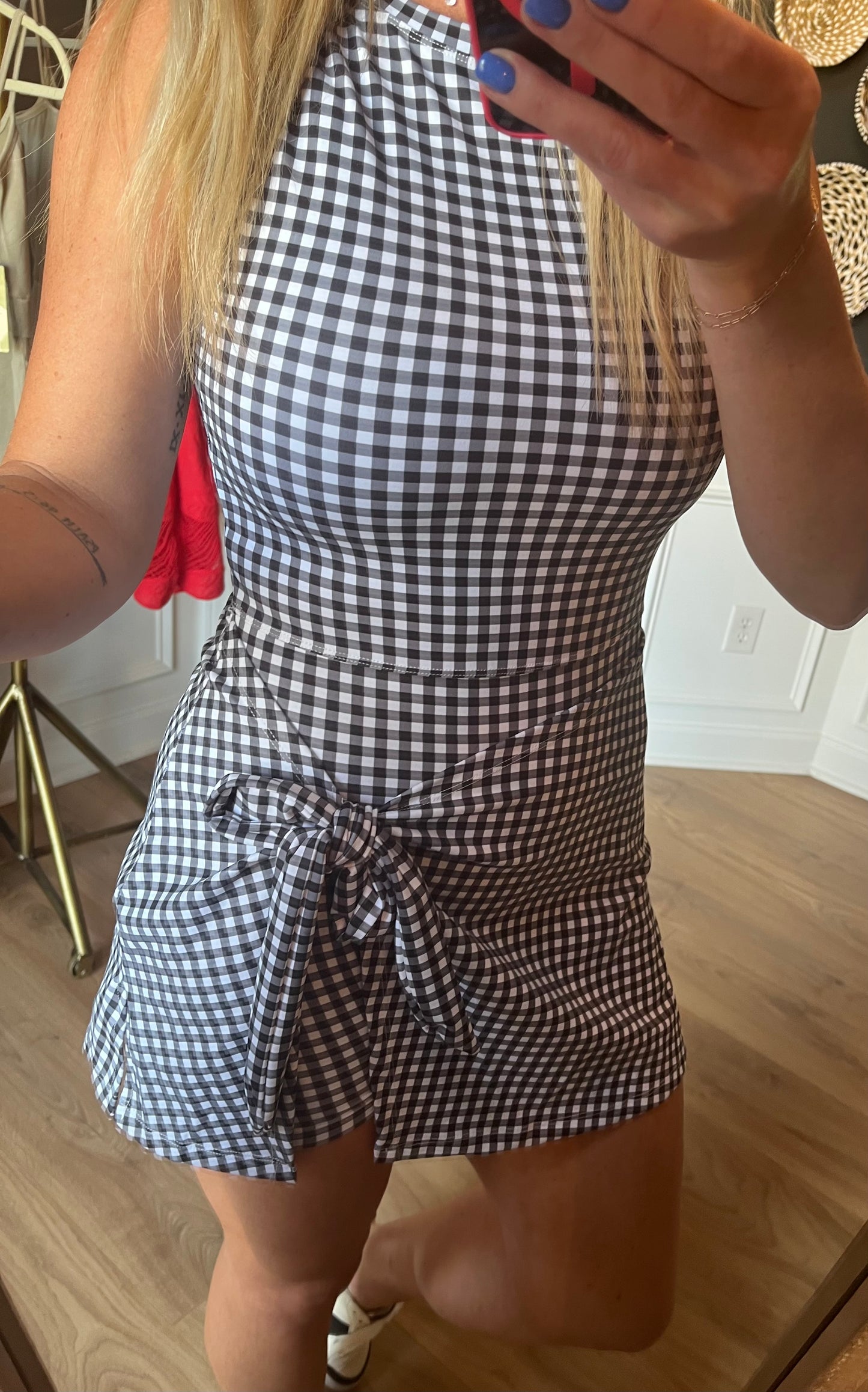 Black Gingham  Romper/ Wrap Dress