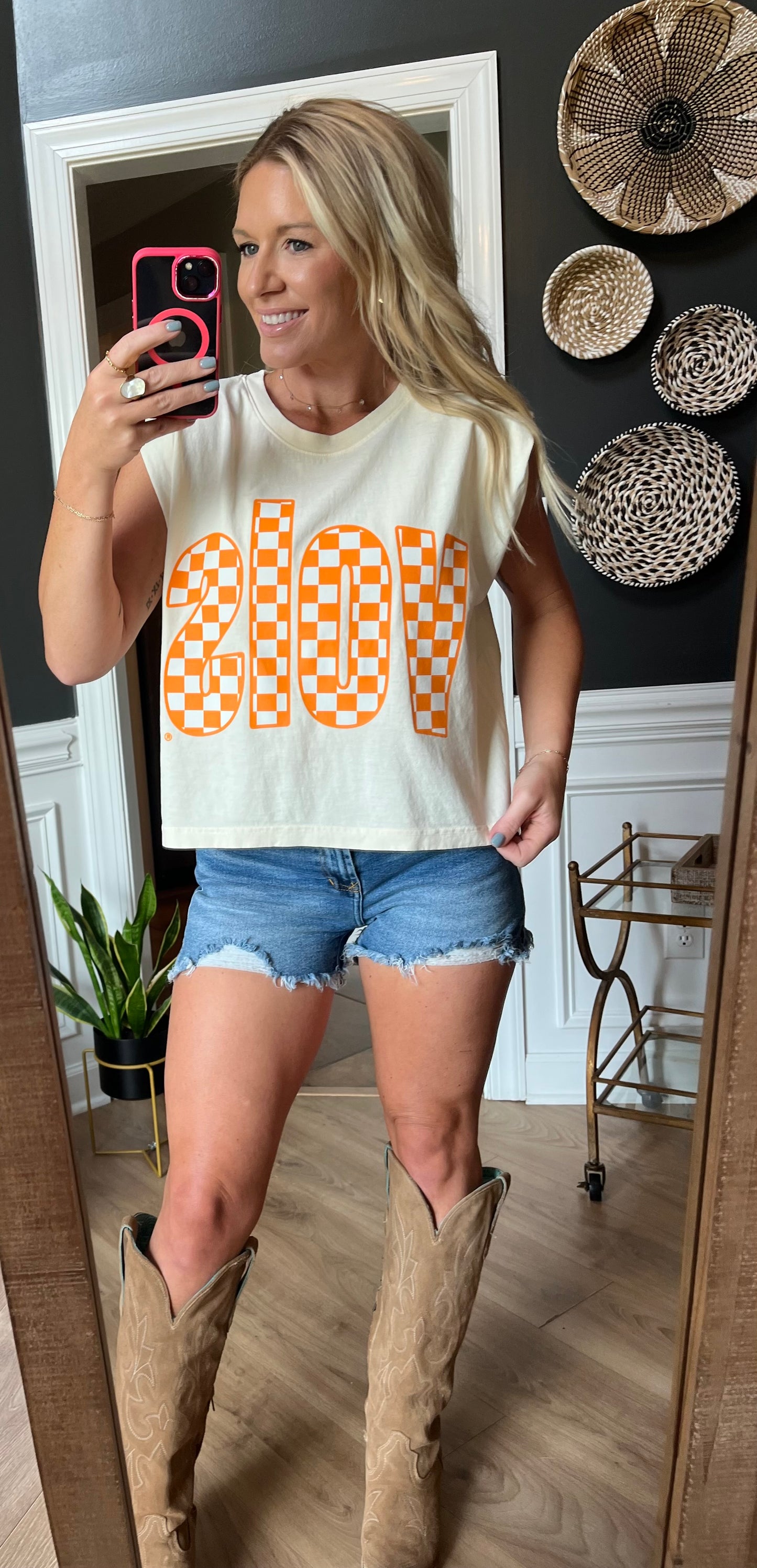 TN Vols Checkered Muscle Tank/Ivory