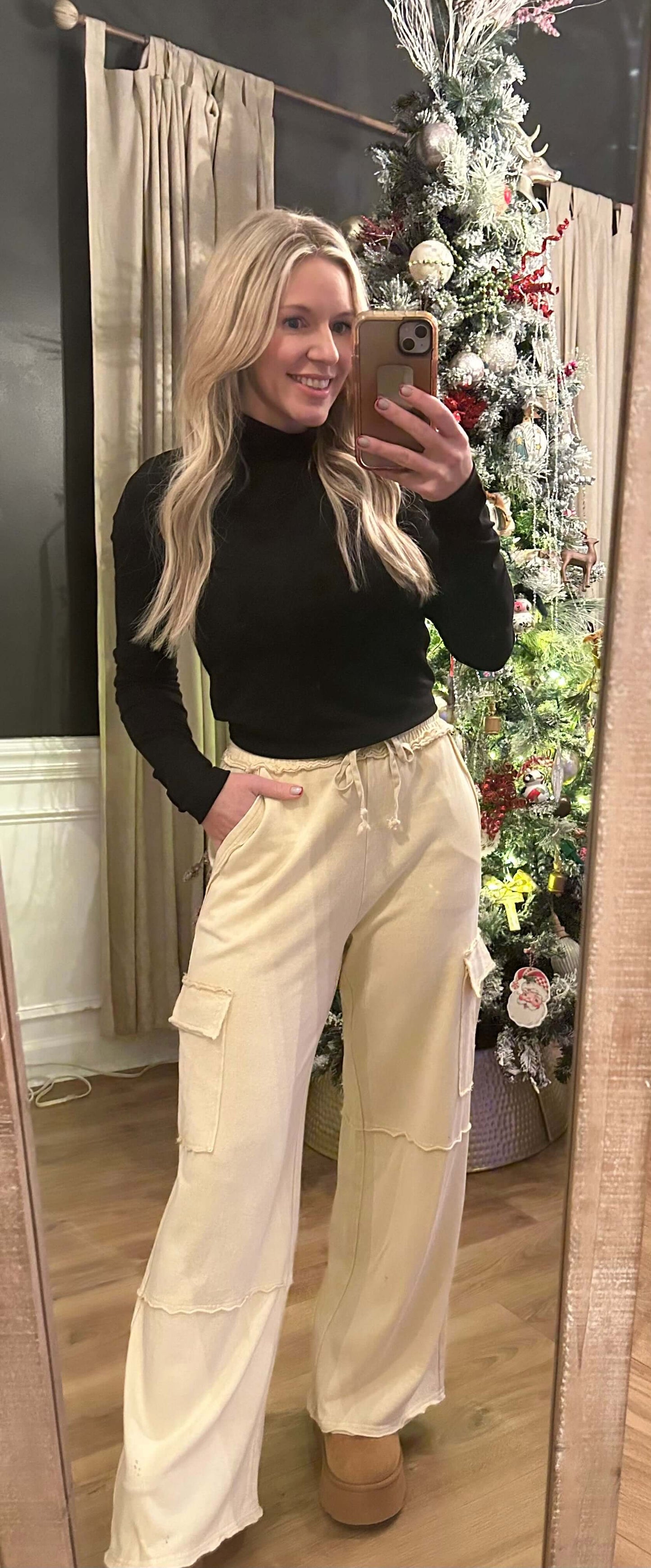 Ribbed Mock neck Crop long sleeve tee
